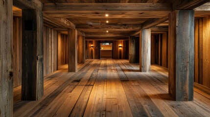 Interior de pasillo de madera