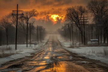 Winter Sunset on a Rural Road