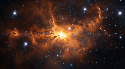 Obraz premium Cosmic Nebula with Glowing Orange and Yellow Cloudy Formation