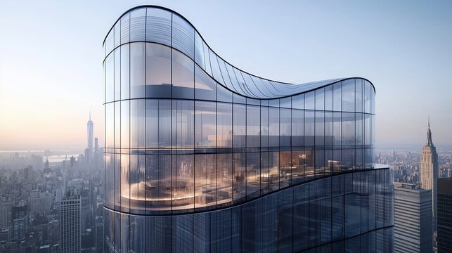 Modern Architecture with Curved Glass Facade in Urban Setting