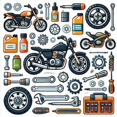 motorcycle repair parts set flat vector illustration