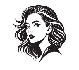 Set of stylized woman faces. Modern single line art. Woman beauty fashion concept, minimalistic style Black and white