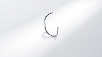 A Single, Polished Metal Hook Isolated on a White Background