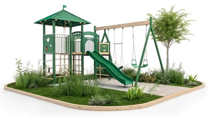 Green plaground landscape isolated on png background