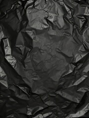 Dark, reflective black foil background with subtle wrinkles and sheen, backdrop, abstract, crumpled