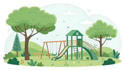 Green plaground landscape isolated on png background