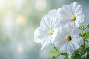 Fototapeta premium Delicate White Petunias in Soft Focus