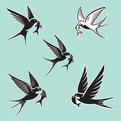 Flying Different types of bird collections on white background