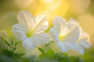 Fototapeta premium White Petunias in Golden Sunlight