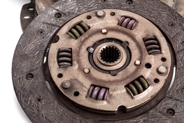 flywheel of the car. in disassembled condition there are also traces of use. close-up. worn part.