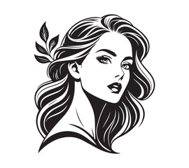 Set of stylized woman faces. Modern single line art. Woman beauty fashion concept, minimalistic style Black and white