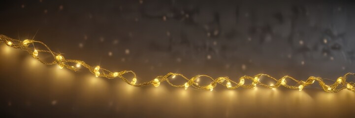 Yellow string lights woven into festive garland , warm, aesthetic, party