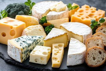 Assortment of Cheeses with Bread and Greens
