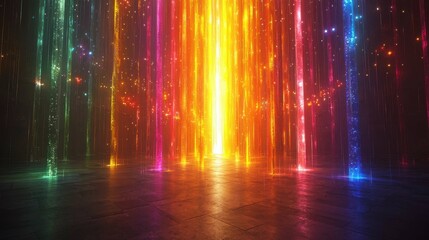 A dynamic display of colorful neon streaks of light in various hues. The scene has an abstract artistic vibe with energy and motion.