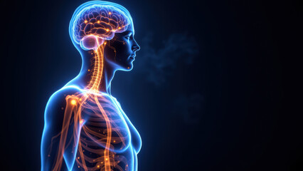 Vagus Nerve Stimulation (VNS): Image of a human torso with an animated depiction of nerve stimulation, focusing on the vagus nerve.
