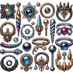 Piercing ring set vector illustration