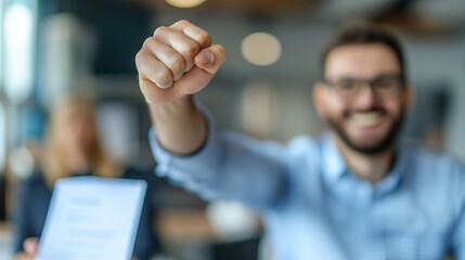businessman scelebrate with joy and fist
