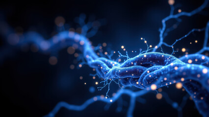 An illuminated representation of a vagus nerve, showcasing its intricate branching structure and synaptic connections within the central nervous system.
