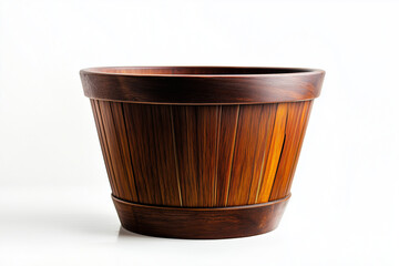 Selective focus wooden bucket isolated on white background, Antique wooden bucket for water on white.