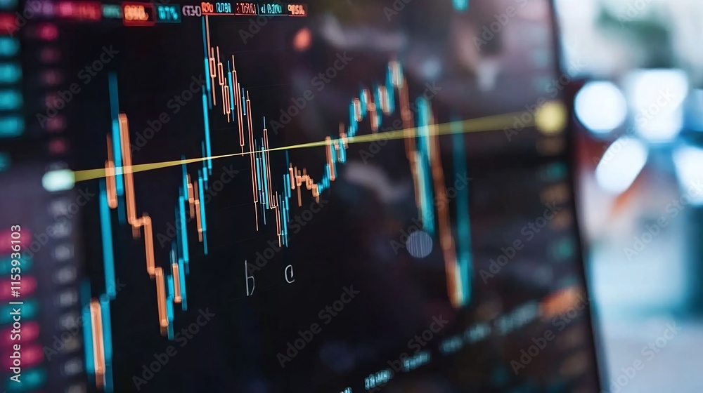 Poster layered market graphs and data visualizations on glowing digital dashboard complex financial analyti