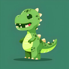 Obraz premium Cute Green Dinosaur Cartoon Character Illustration