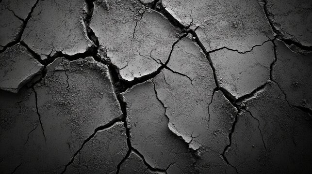 Textura de suelo agrietado en blanco y negro