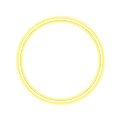 A bright yellow neon circle on transparent Background 