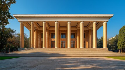 Obraz premium Majestic Historical Building with Grand Columns and Clear Blue Sky