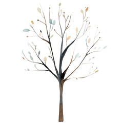 Obraz premium watercolor illustration of a cute little A tree without leaves.