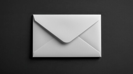 A minimalist white envelope lies flat on a black surface, showcasing its sleek design and texture. Perfect for showcasing branding ideas.