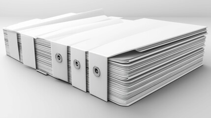 A stack of white folders sits orderly on a gray surface, showcasing a clean and minimalist design perfect for an office environment or presentation.