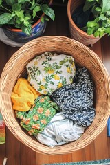 Floral Fabrics in Wicker Laundry Basket