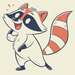 Watercolor cartoon raccoon animation vector design, colorful fun cartoon animal for digital art