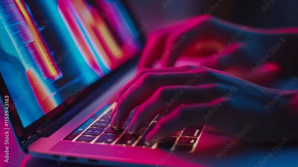 Poster technology innovation coding in a modern workspace digital environment close-up view creative proces