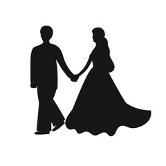 wedding couple vector silhouette art icon isolated on white background.