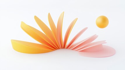 A vibrant abstract design featuring layered petals in warm hues with a floating sphere, symbolizing creativity and artistic expression.