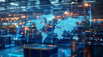 Fototapeta premium Global digital network visualization data center infographic industrial environment aerial view connectivity concept for seo impact