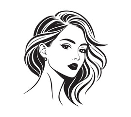 Set of stylized woman faces. Modern single line art. Woman beauty fashion concept, minimalistic style Black and white