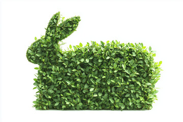 Fototapeta premium Selective focus animal shape bush isolated on white background, Rabbit shape green bush in backyard garden decorative.
