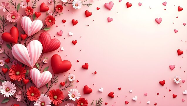 Valentines day design. Red and pink hearts and empty space. Love illustration