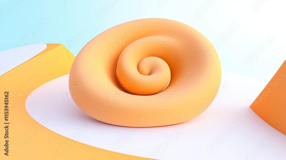 Wall mural A smooth, spiral-shaped orange object rests on a minimalistic surface, creating a modern and playful aesthetic with soft colors.