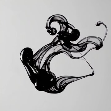 Abstract black ink swirls forming intricate patterns on a light gray background