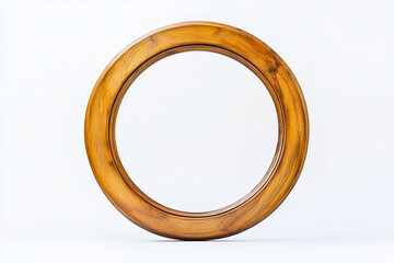 Selective focus wooden picture frame isolated on white background,  Wooden circle shape item frame on white.