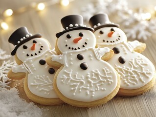 Delightful Snowman Sugar Cookies Artistically Decorated with Icing for Festive Holiday Baking