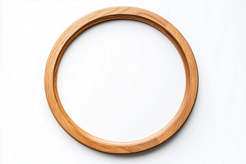 Selective focus wooden picture frame isolated on white background,  Wooden circle shape item frame on white.