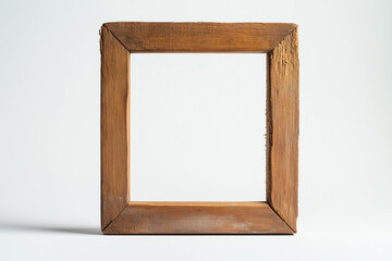 Selective focus wooden picture frame isolated on white background,  Wooden square item frame on white.