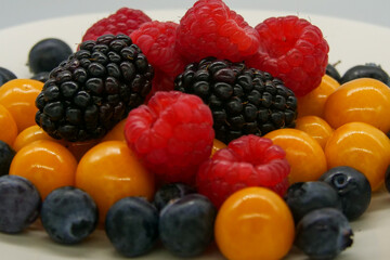 Close-up of Brightly colored fresh berries.