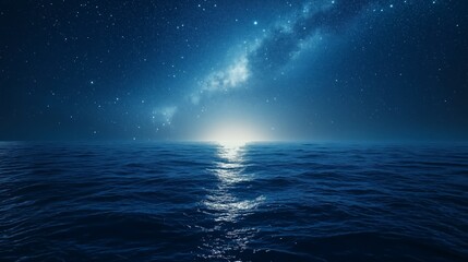 Serene Night Ocean View Under Milky Way Starry Sky