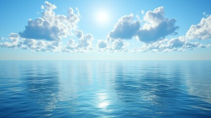 Serene Ocean View with Clear Blue Sky and Soft White Clouds