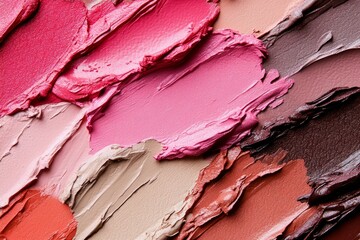 Photo of Big amount of fresh lipstick smears of different colors. Background texture for backdrops or mapping